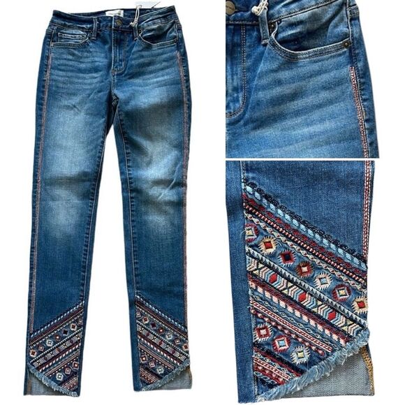 DRIFTWOOD Denim - NWT Driftwood Jackie High-Rise Aztec Embroidered Slim silhouette Skinny Jeans 24